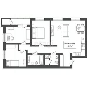3-к квартира, вторичка, 88м2, 4/16 этаж