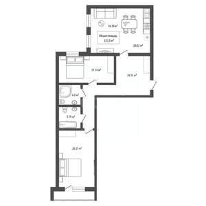 3-к квартира, вторичка, 121м2, 2/19 этаж