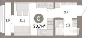 Студия квартира, вторичка, 21м2, 5/6 этаж