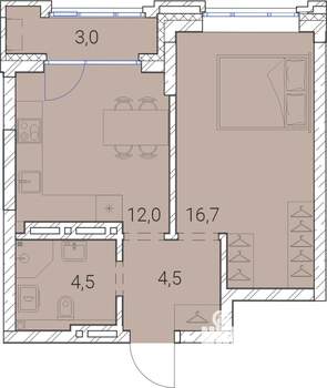 1-к квартира, вторичка, 41м2, 18/25 этаж