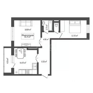2-к квартира, вторичка, 67м2, 14/15 этаж