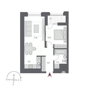 2-к квартира, сданный дом, 42м2, 13/23 этаж