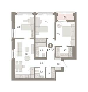 3-к квартира, вторичка, 88м2, 11/16 этаж