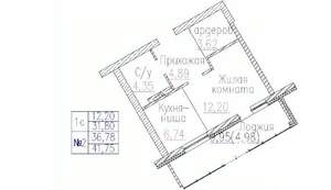 1-к квартира, вторичка, 42м2, 12/24 этаж
