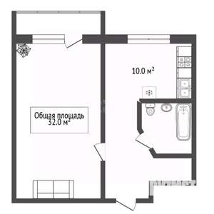 1-к квартира, вторичка, 32м2, 2/9 этаж