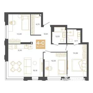 4-к квартира, вторичка, 90м2, 22/24 этаж
