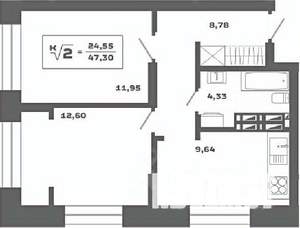 2-к квартира, вторичка, 47м2, 25/25 этаж