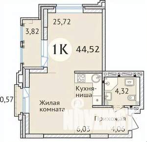 1-к квартира, сданный дом, 44м2, 23/23 этаж