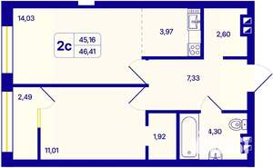 2-к квартира, вторичка, 46м2, 15/26 этаж