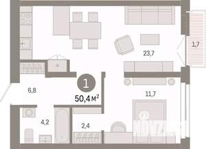 1-к квартира, вторичка, 50м2, 6/23 этаж