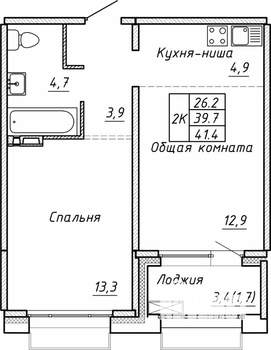 2-к квартира, вторичка, 41м2, 12/15 этаж