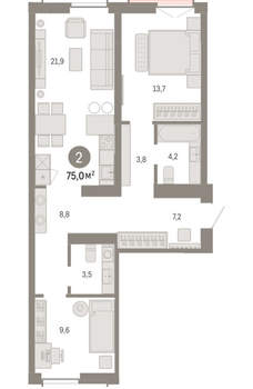 2-к квартира, вторичка, 75м2, 4/23 этаж