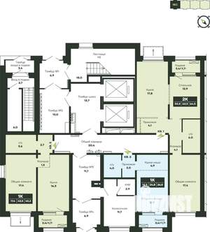 2-к квартира, вторичка, 64м2, 1/14 этаж