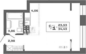 Студия квартира, вторичка, 34м2, 17/19 этаж