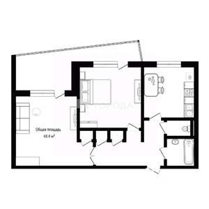 2-к квартира, вторичка, 48м2, 1/9 этаж