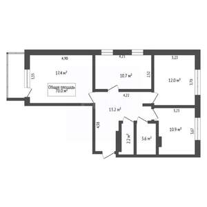 3-к квартира, вторичка, 70м2, 4/17 этаж