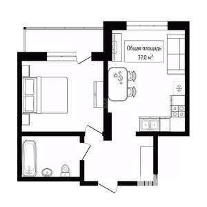 2-к квартира, вторичка, 37м2, 10/15 этаж