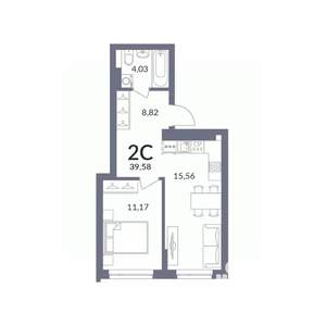 2-к квартира, вторичка, 40м2, 15/30 этаж