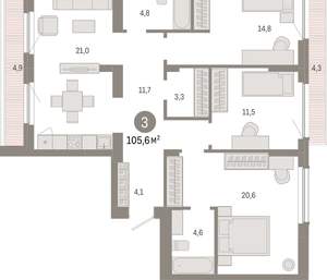 3-к квартира, вторичка, 106м2, 9/12 этаж