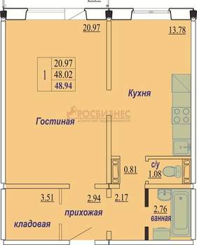 1-к квартира, вторичка, 49м2, 6/10 этаж