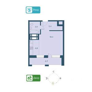 1-к квартира, строящийся дом, 36м2, 15/26 этаж