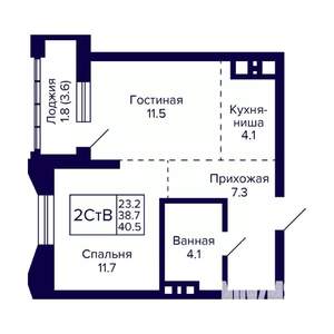 2-к квартира, вторичка, 41м2, 25/30 этаж