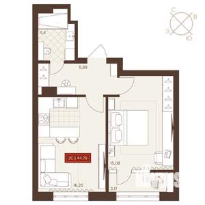 2-к квартира, вторичка, 45м2, 11/24 этаж