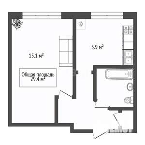 1-к квартира, вторичка, 29м2, 1/5 этаж