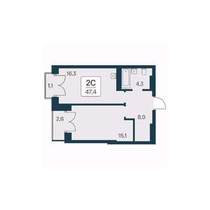 2-к квартира, вторичка, 47м2, 22/30 этаж