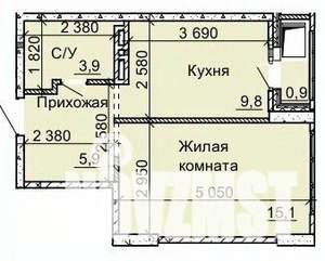 1-к квартира, строящийся дом, 36м2, 9/16 этаж