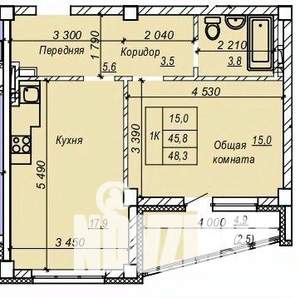 1-к квартира, строящийся дом, 48м2, 3/9 этаж