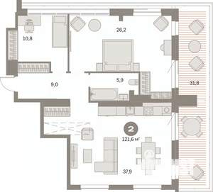 2-к квартира, вторичка, 122м2, 9/9 этаж