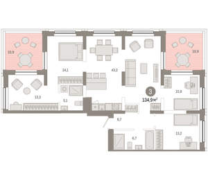 3-к квартира, вторичка, 135м2, 13/17 этаж