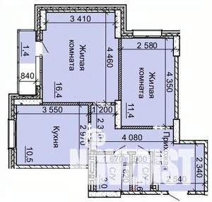 2-к квартира, строящийся дом, 56м2, 6/16 этаж