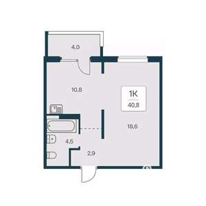 1-к квартира, вторичка, 41м2, 14/17 этаж