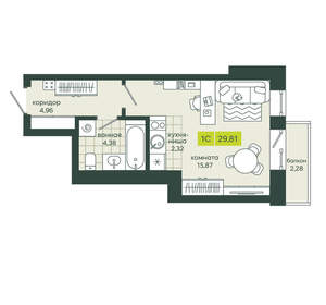 1-к квартира, вторичка, 30м2, 24/25 этаж