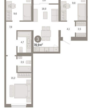 3-к квартира, вторичка, 79м2, 7/15 этаж