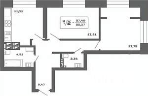 2-к квартира, вторичка, 55м2, 20/25 этаж