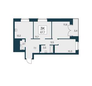 3-к квартира, вторичка, 68м2, 25/30 этаж