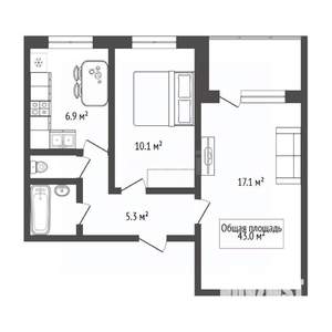 2-к квартира, вторичка, 43м2, 5/9 этаж