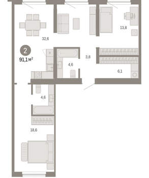 2-к квартира, вторичка, 91м2, 9/15 этаж