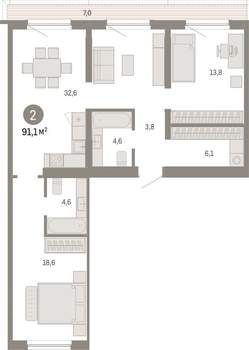 2-к квартира, вторичка, 91м2, 9/9 этаж