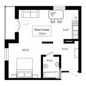 1-к квартира, вторичка, 54м2, 15/25 этаж