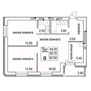 3-к квартира, строящийся дом, 63м2, 6/8 этаж