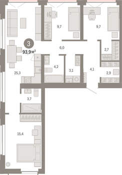 3-к квартира, вторичка, 94м2, 5/23 этаж