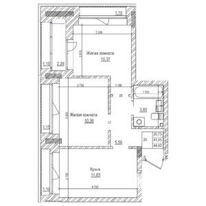2-к квартира, строящийся дом, 42м2, 9/21 этаж
