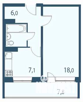 1-к квартира, строящийся дом, 39м2, 8/17 этаж
