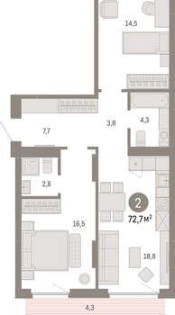 2-к квартира, вторичка, 73м2, 5/12 этаж