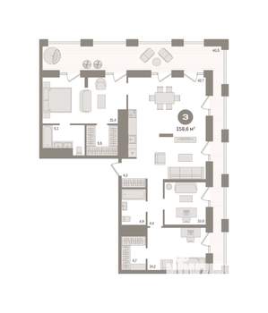 3-к квартира, вторичка, 159м2, 29/30 этаж