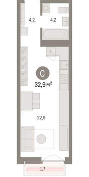 Студия квартира, вторичка, 33м2, 14/23 этаж